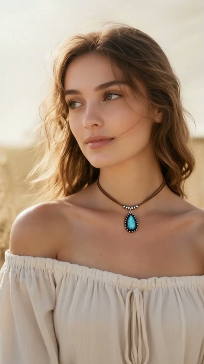 Vintage suède gelaagde ketting – met libelle- of waterdruppelhanger.