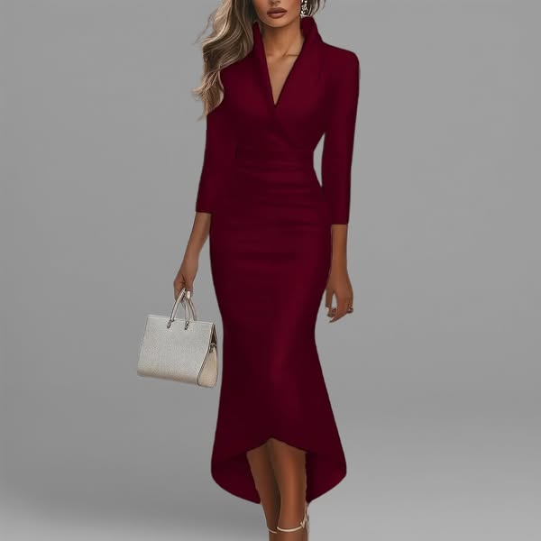 Women's White Satin Wrap V Neck 3/4 Sleeve High Low Hem Bodycon Maxi Dress