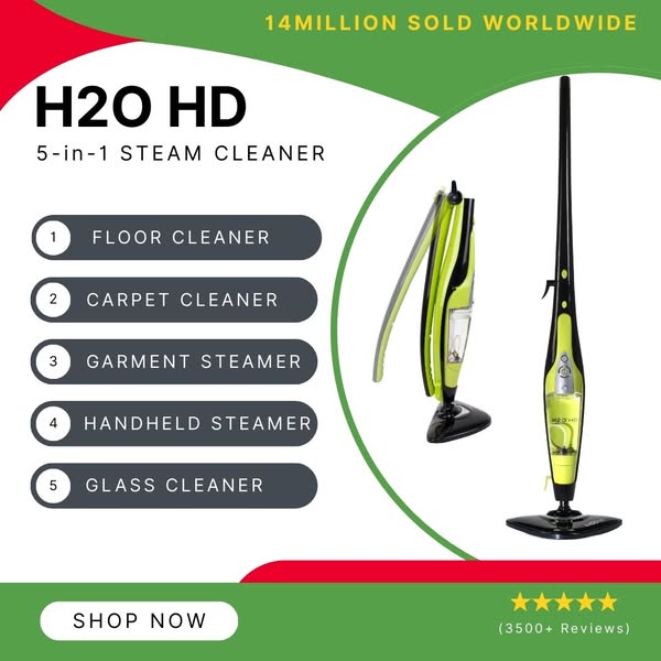 H2O HD 5-in-1 Foldable Steam Cleaner
