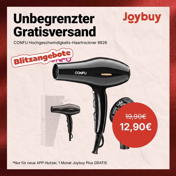 CONFU Haartrockner 8926 Hochgeschwindigkeit 2300W: 19.000 U/min mit 2 Düsen für langlebige, professionelle Haarpflege