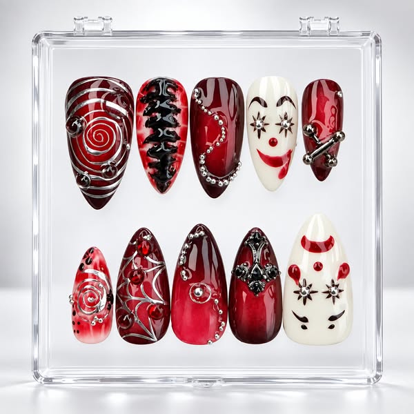 Coraline Other World Press On Nails | Button Eyes Nail Art | Spooky Fantasy Nails | Handmade 3D Nail Set | Halloween Horror Nails | OB868H