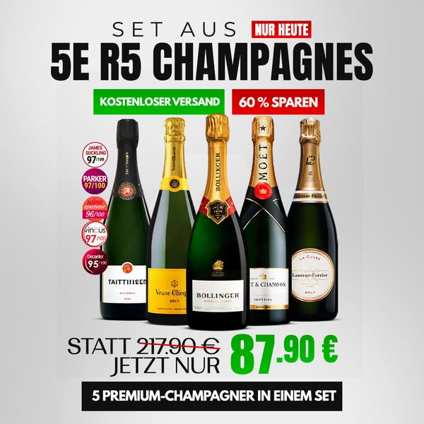Veuve Clicquot Brut, Moët Impérial, Bollinger Special Cuvée, Mumm Cordon Rouge & Ruinart Brut