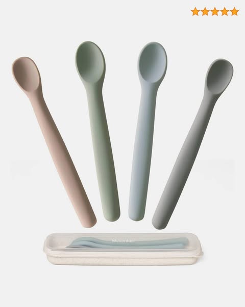 Moonkie Cuillere Bébé(4PCS),Cuilleres Silicone, Cuillère Souple pour 1er Phase du Bébé, Cuillere Bebe Apprentissage, Cuillère Bébé d'Entraîn