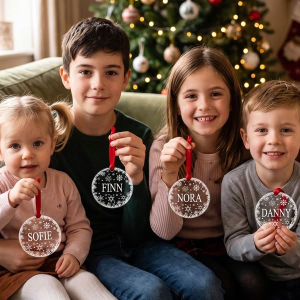 Sneeuwvlokjes Plexiglas Kerstballen met eigen naam - Bella Mia