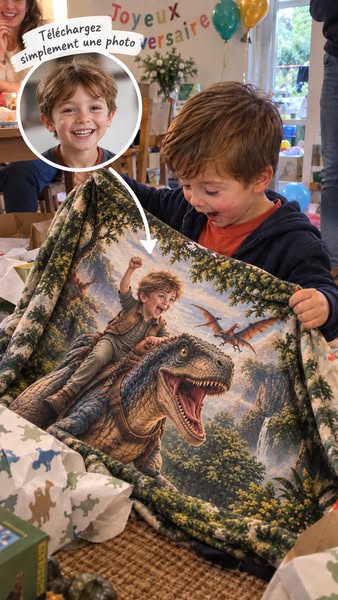 Le plaid Dino personnalisé avec son prénom et son visage