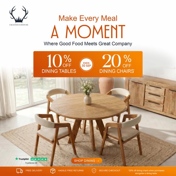 10% Off Dining Tables + 20% Off Chairs