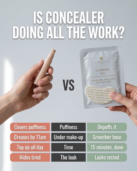 Concealer hides it · this depuffs it