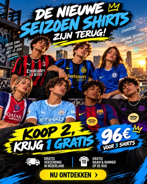 €96 = 2 shirts + 1 GRATIS + gratis bedrukking + gratis verzending in Nederland