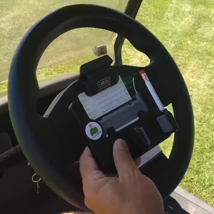 Golf cart steering wheel phone holder