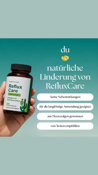 Sodbrennen & sauren Reflux stoppen Wirksam & vorbeugend: RefluxCare ist ein natürliches Nahrungsergänzungsmittel gegen Sodbrennen und sau