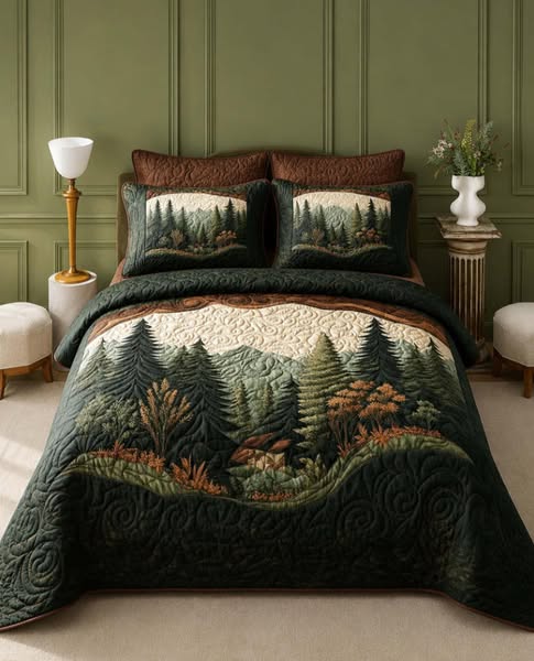 Luxury Woodland Cabin Quilted Bedding Set