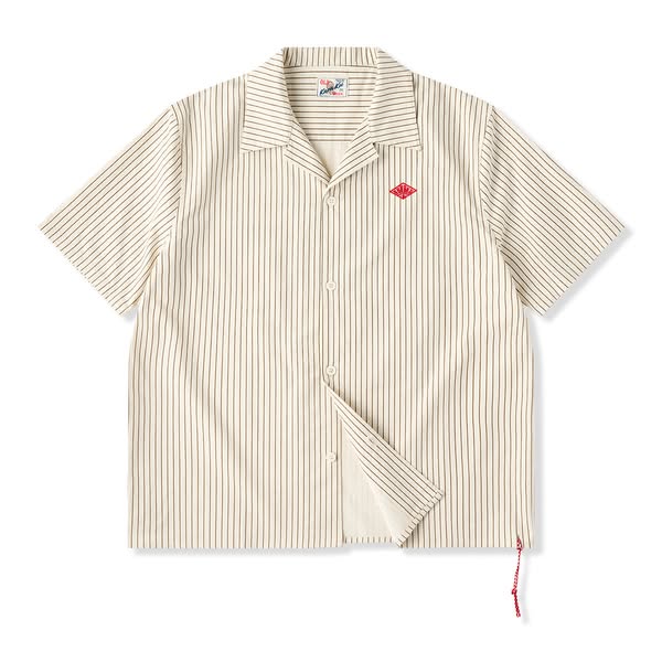 Embroidered Logo Pinstripe Open Collar Shirt