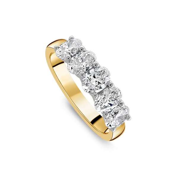 18ct Gold 1.5ct Lab Oval 5 Stone Half Eternity Diamond Ring Ladies Size: N