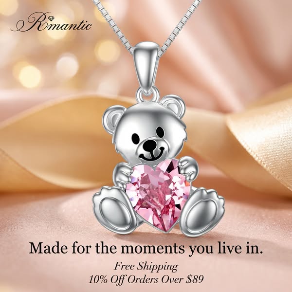 Sterling Silver Crystal Moonstone Teddy Bear Pendant Necklace– romanticwork