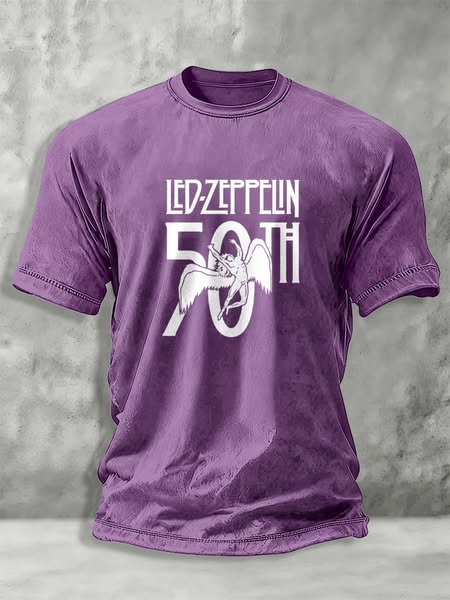 Led Zeppelin 50th Anniversary Icarus Vintage Washed Black Heavyweight T-Shirt Purple-4XL
