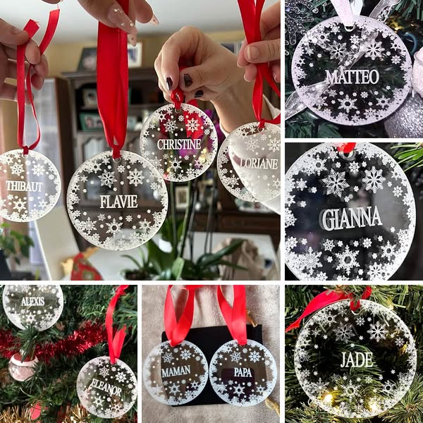 Flocons de neige décoration de noël en plexiglas avec votre nom - Bella Mia FR