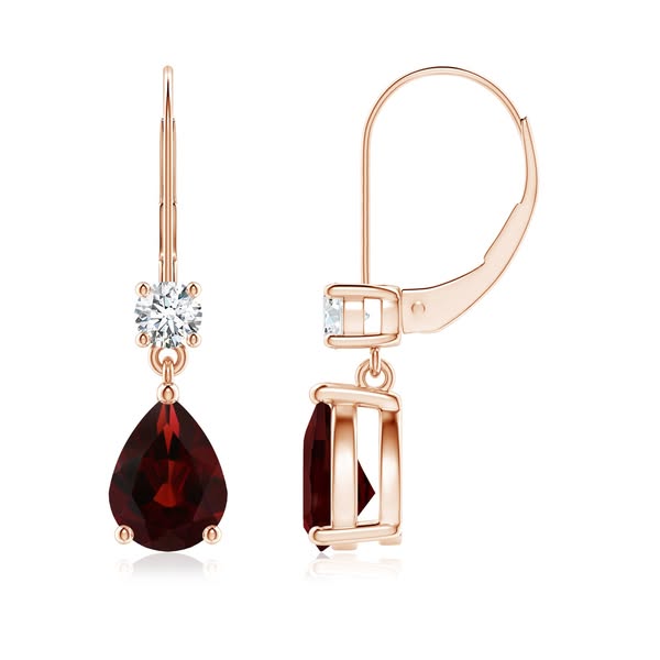 Pear Garnet Leverback Drop Earrings With Diamond