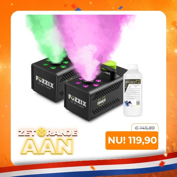 Fuzzix F506V duoset party rookmachine - 6 RGB LED’s - Inclusief 1L