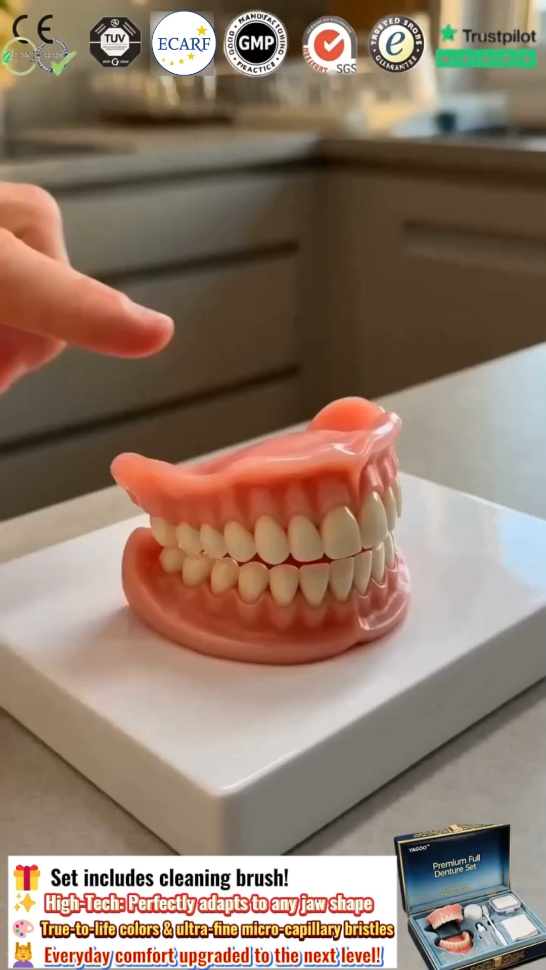 Auto-moulds in warm water so you can eat and drink anything