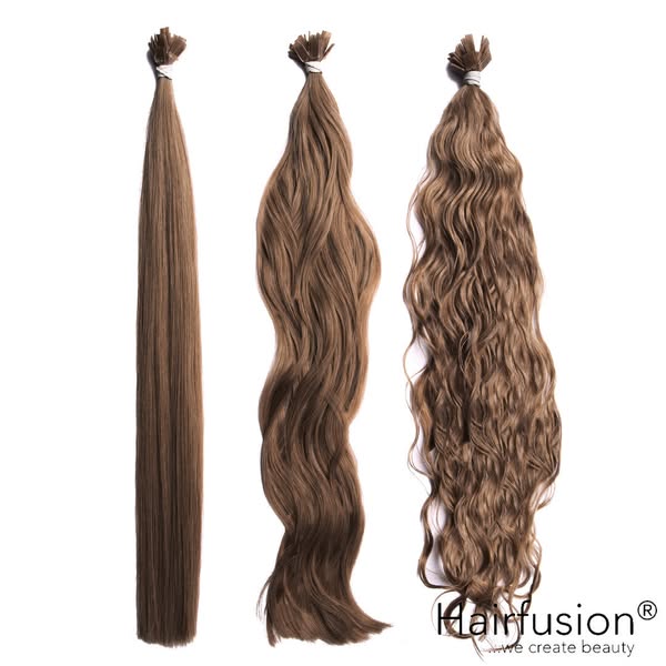 Bonding Extensions - 25 Stück (Flachbonding-Wärme-/Ultraschall) NATURAL ASHY Echthaar 30-70 cm - 004b Cool Brown - 50 cm - wavy