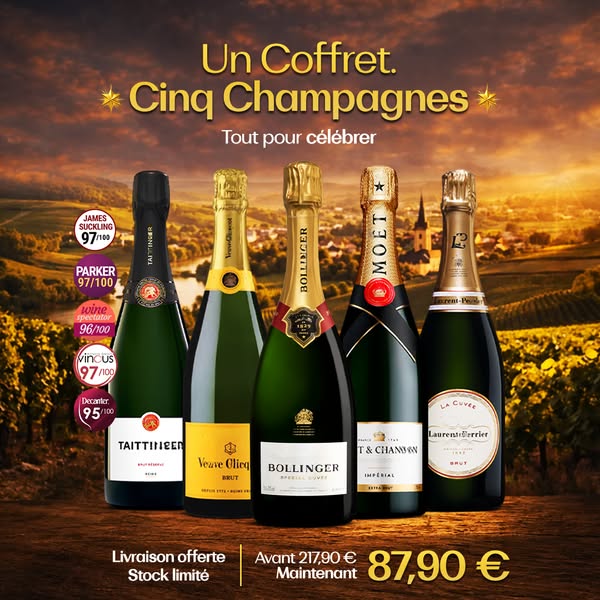 Coffret de 5 Champagnes: Bollinger Special Cuvée, Veuve Clicquot Brut, Moët & Chandon Impérial Brut, Taittinger Brut Réserve und Laurent-Per