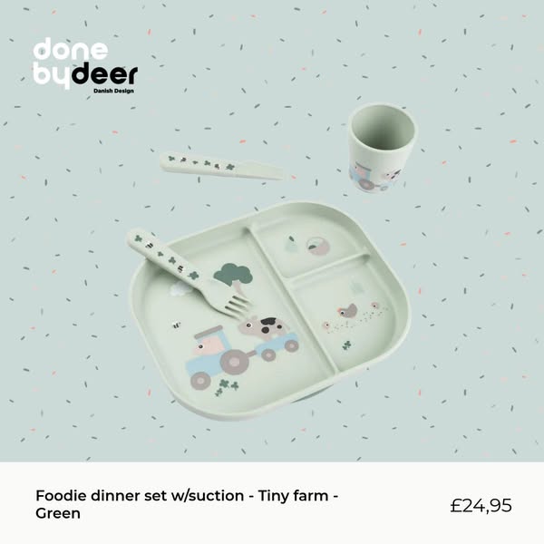 Foodie dinner set w/suction - Tiny farm - Green