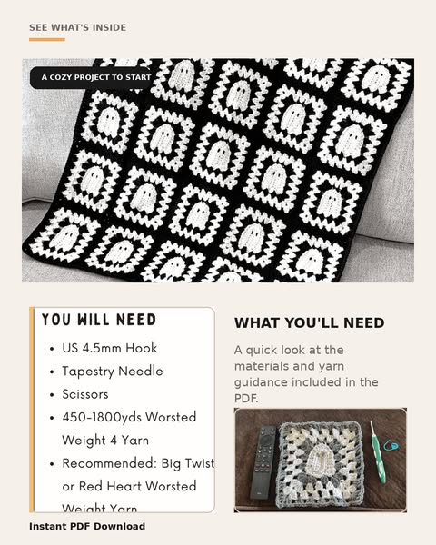 Boo Moon Motif Blanket Crochet Pattern