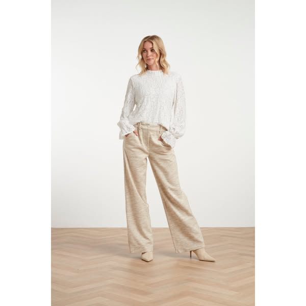 Taupekleurige Textured Wide Leg Trousers | Stone