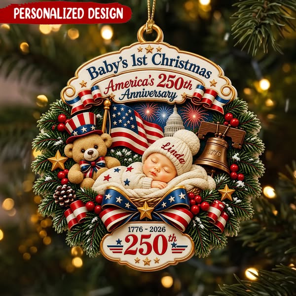 Personalized Baby's 1st Christmas Patriotic Ornament