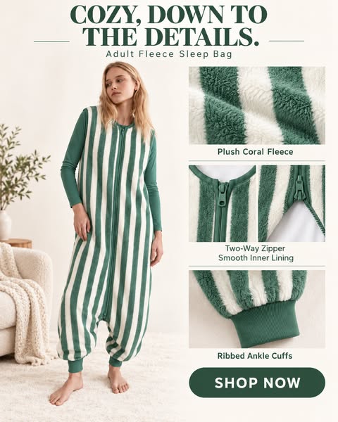 Green Stripe Fleece Sleep Bag