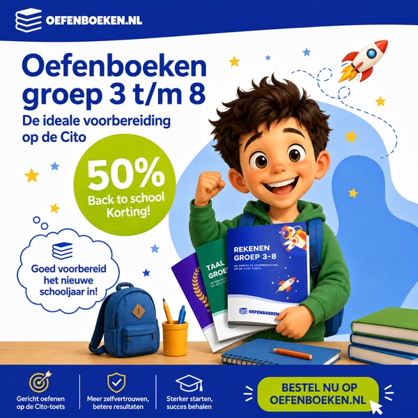 ALLEEN OP DIT MOMENT 50% BACK TO SCHOOL KORTING OP ALLE OEFENBOEKEN REKENEN EN TAAL