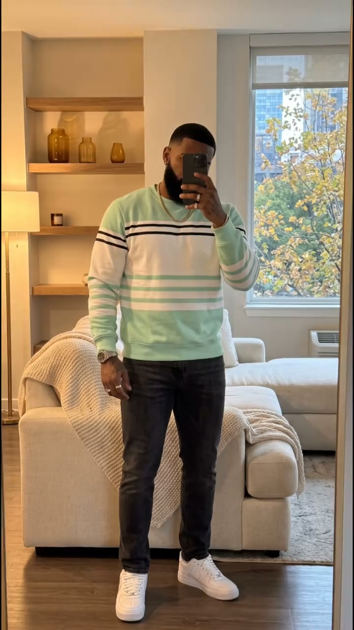 Mint Green Striped Crew Neck Sweatshirt