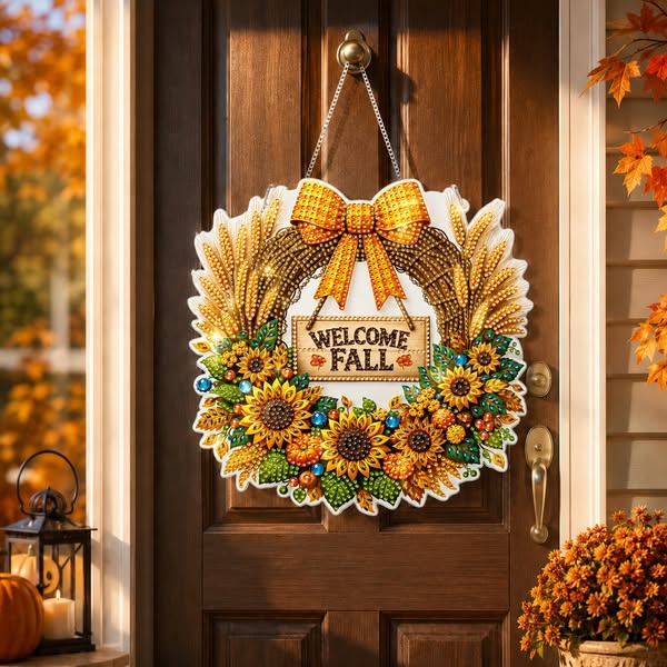 DIY Welcome Fall Special Shape Diamond Painting Pendant