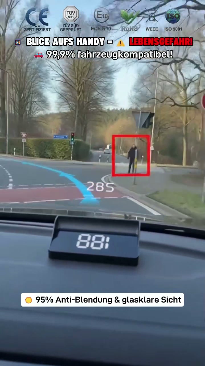 KI-HUD Head-Up-Display｜Automatische Helligkeitsregelung, Blitzerwarnung, TÜV-geprüft