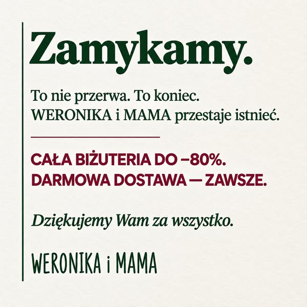 Do −80% + darmowa dostawa. Zamykamy się