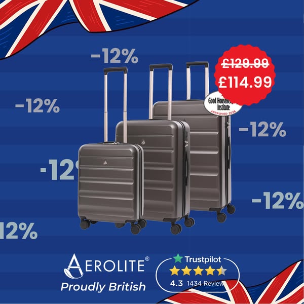 Aerolite 3-Piece Luggage Set – Lightweight Hard Shell Suitcases with 4 Dual Spinner Wheels & TSA Lock – Expandable Cabin (21”), Medium (24”)