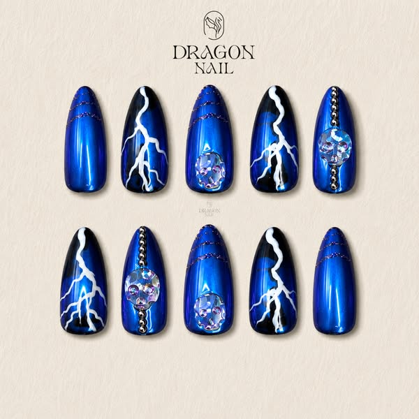 Color Changing Thunder Lightning Skull Statement Press On Nails
