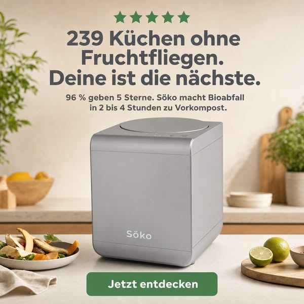 Verwandle Biomüll schon ab 2 Stunden in frische Komposterde mit dem elektrischen Söko Komposter
