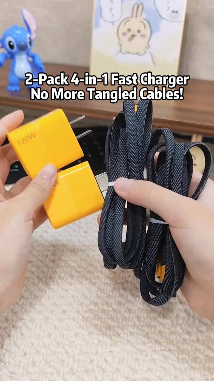 Portable Fast Charger, Type C/USB A Dual Ports Adapter,4 in 1 Fast Charging Cable & Data Sync