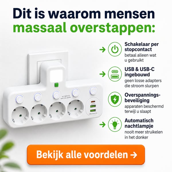 PlugMaster Connect – Stekkerdoos met USB & USB-C + Nachtlampje