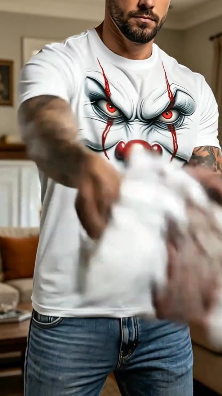 Men's 3D Horror Clown Graphic T-Shirt, Stylish Halloween Grimace Tee, Casual Short Sleeve for Summer & Outdoor Wear