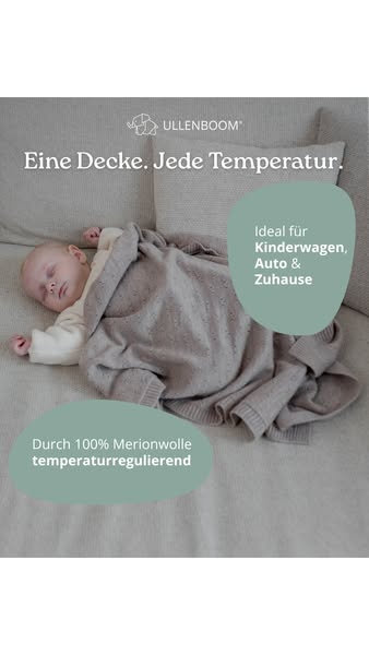 Schluss mit Schwitzen & Frieren. Unsere Merinodecke gleicht Temperaturschwankungen aus – im Kinderwagen, beim Mittagsschlaf oder unterwegs i