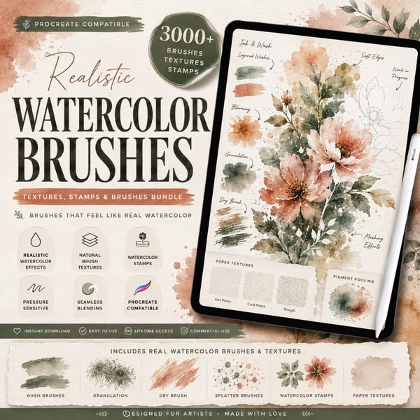 90% Off Realistic Watercolor Brushes for Procreate