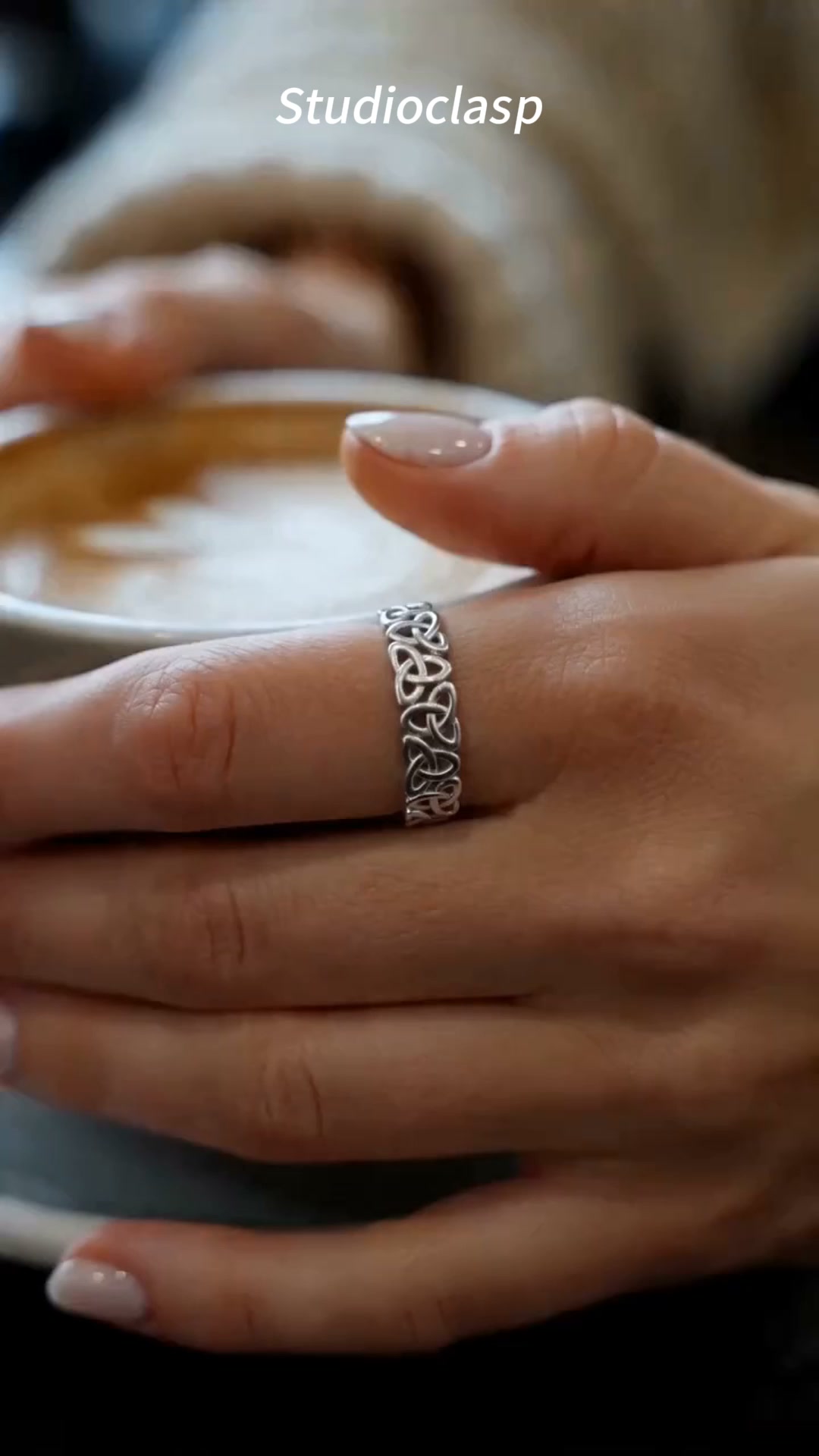 Celtic Knot Solid Silver Band Ring Hollow Interwoven Knot Eternity Ring For Men Women