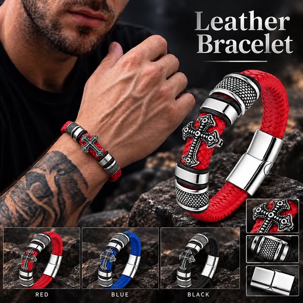 Faithbound Cross Leather Bracelet