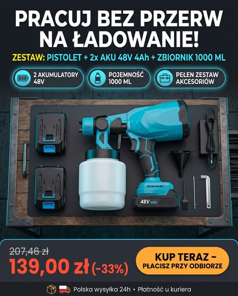 Akumulatorowy Pistolet do Malowania 48V (Zbiornik 1L) [-33%]