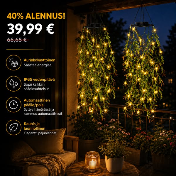 Aurinkokennolla toimiva paju-rippuvalaisin