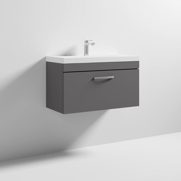 Cape 800mm Wall Hung Single Drawer Vanity Unit & Thin Edge Basin - Gloss Grey