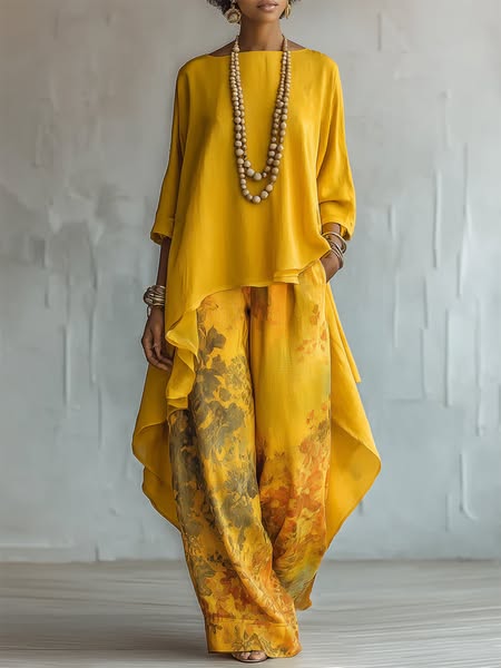 CHANTAL - ENSEMBLE DEUX PIÈCES LÉGER AVEC PANTALON FLEURI