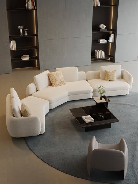 Soft Boucle Curved Sofa For Cozy Family Gathering